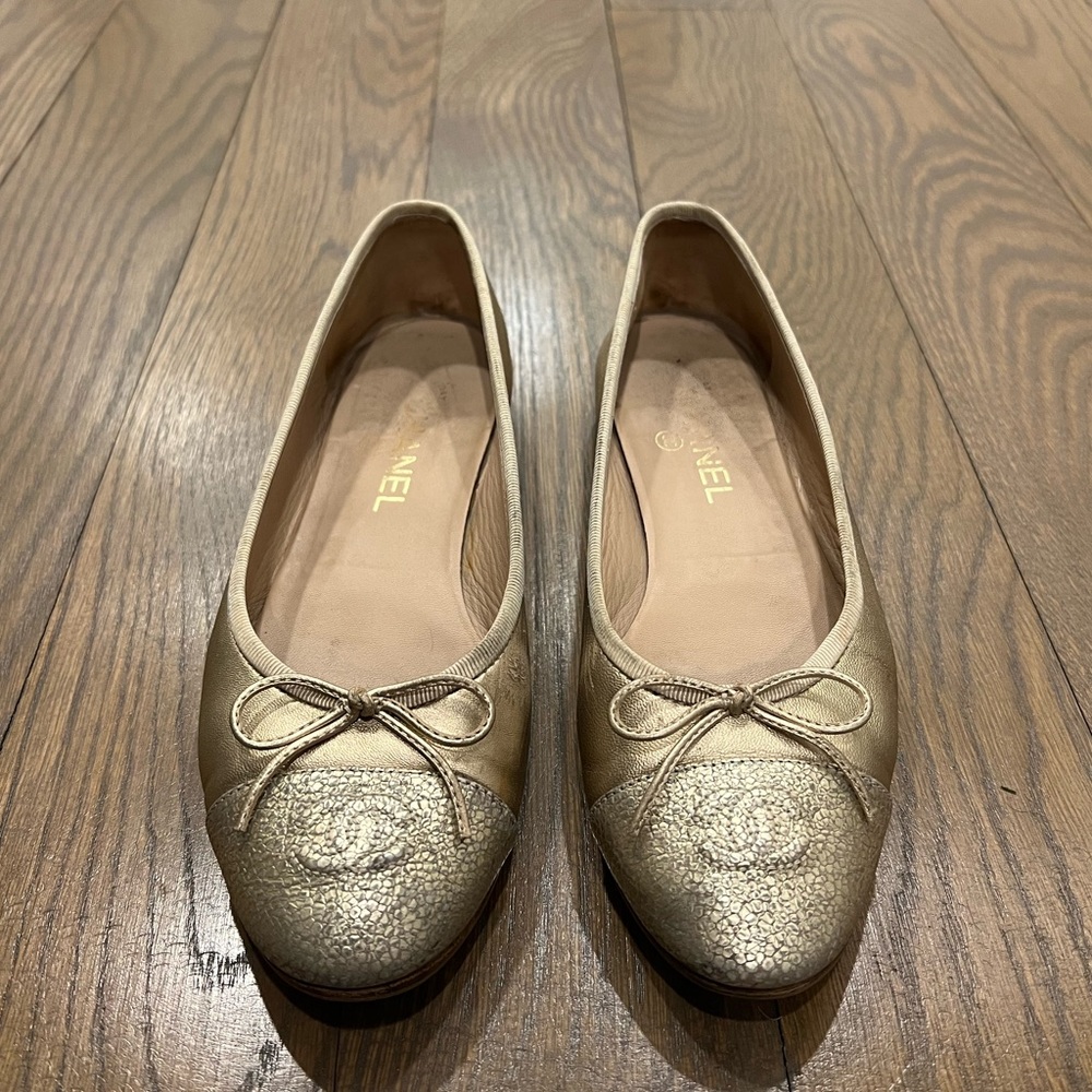 Chanel Gold Ballerina Flats